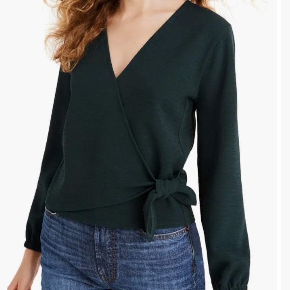 Madewell Texture & Thread Crepe Wrap Top- Forest Green - S